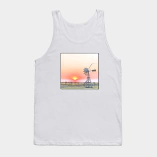 Farm Scene with Rustic Windmill Playing into the Sunset Tank Top